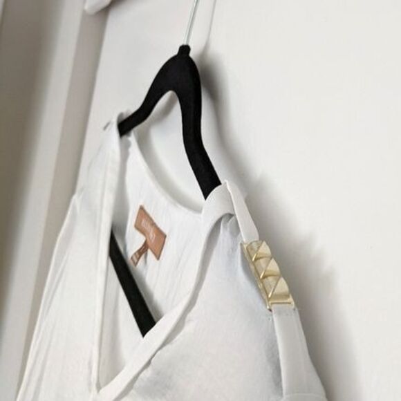 ELLEN TRACY Sheer White Long Sleeve V-Neck Blouse Gold Accents Loose size S - Picture 3 of 9